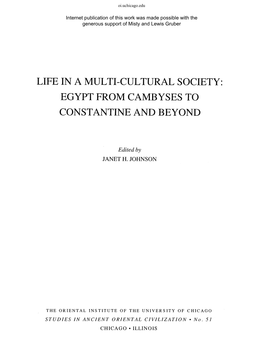 Life in a Multi-Cultural Society: Egypt from Cambyses to Constantine and Beyond