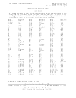 THE VERIZON TELEPHONE COMPANIES Tariff F.C.C. No. 20 170Th Revised Page 1 Cancels 169Th Revised Page 1