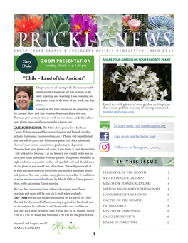 Prickly News South Coast Cactus & Succulent Society Newsletter | March 2021
