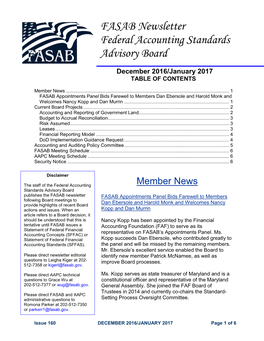 FASAB Newsletter Federal Accounting Standards Advisory Board