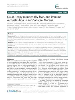 CCL3L1 Copy Number, HIV Load, and Immune Reconstitution in Sub