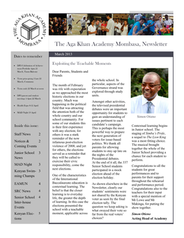 The Aga Khan Academy Mombasa, Newsletter