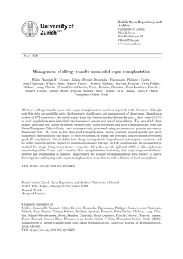 Management of Allergy Transfer Upon Solid Organ Transplantation