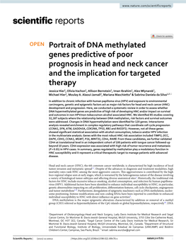 Portrait of DNA Methylated Genes Predictive of Poor Prognosis in Head