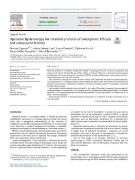 Operative Hysteroscopy for Retained Products of Conception: Efﬁcacy and Subsequent Fertility