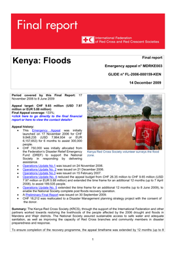 Kenya: Floods Final Report Emergency Appeal N° MDRKE003