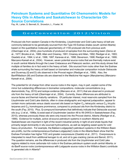 Petroleum Systems and Quantitative Oil Chemometric Models for Heavy Oils in Alberta and Saskatchewan to Characterize Oil- Source Correlations Fay, M., Larter, S