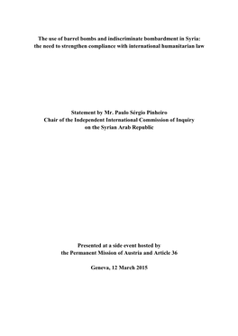 The Use of Barrel Bombs and Indiscriminate Bombardment in Syria: the Need to Strengthen Compliance with International Humanitarian Law