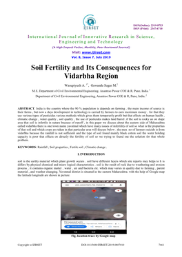 Soil Fertility and Its Consequences for Vidarbha Region