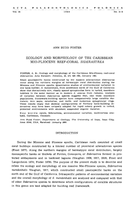 Ecology and Morphology of the Caribbean Mio-Pliocene Reef-Coral Siderastrea