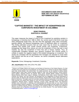 The Impact of Kidnappings on Corporate Investment in Colombia Cede