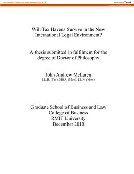 Will Tax Havens Survive in the New International Legal Environment? A