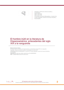 El Hombre Inútil En La Literatura De Hispanoamérica: Antecedentes Del Siglo XIX a La Vanguardia