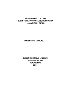 Analisis Leksikal Budaya Dalam Rimba Harapan Dan Terjemahannya La Jungle De L’Espoir