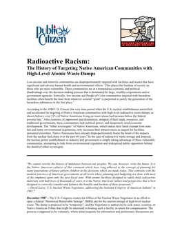 Radioactive Racism: the History of Targeting Native American Communities with High-Level Atomic Waste Dumps