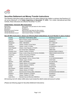 Securities Settlement and Money Transfer Instructions