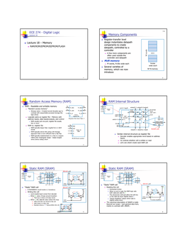 ECE 274 - Digital Logic 5.6 Lecture 18 Memory Components