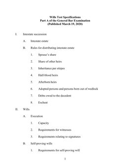 1 Wills Test Specifications Part a of the General Bar Examination