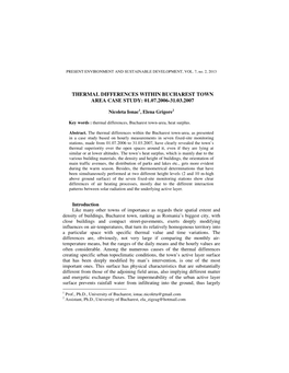 Thermal Differences Within Bucharest Town Area. Case Study