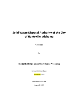 Solid Waste Disposal Authority of the City of Huntsville, Alabama