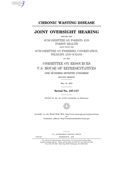 Chronic Wasting Disease Joint Oversight Hearing