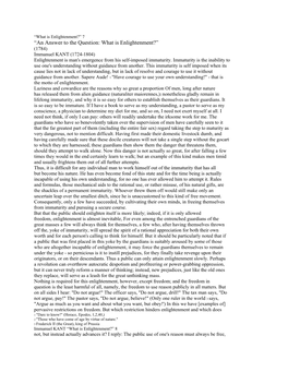 “An Answer to the Question: What Is Enlightenment?” (1784) Immanuel KANT (1724-1804) Enlightenment Is Man's Emergence from His Self-Imposed Immaturity