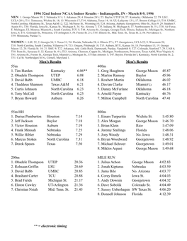 1996 32Nd Indoor NCAA Indoor Results - Indianapolis, in - March 8-9, 1996 MEN: 1