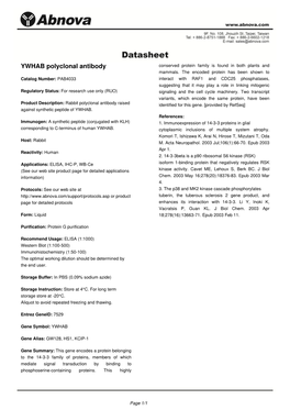 YWHAB Polyclonal Antibody Conserved Protein Family Is Found in Both Plants and Mammals