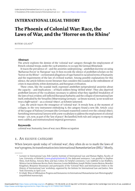 The Phoenix of Colonial War: Race, the Laws of War, and the ‘Horror on the Rhine’