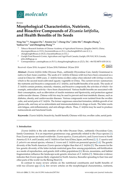 Morphological Characteristics, Nutrients, and Bioactive Compounds of Zizania Latifolia, and Health Beneﬁts of Its Seeds