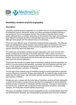 Hereditary Cerebral Amyloid Angiopathy