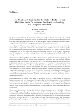 The Creation of Societies for the Study of Prehistory and Their Role in the Formation of Prehistoric Archaeology As a Discipline, 1867–1929