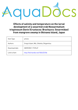 Effects of Salinity and Temperature on the Larval Development of A