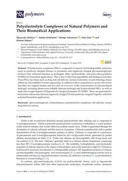 Polyelectrolyte Complexes of Natural Polymers and Their Biomedical Applications