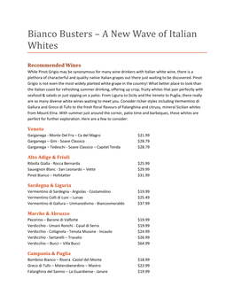 Bianco Busters – a New Wave of Italian Whites