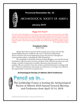 The Lethbridge Centre Is Hosting the Archaeological Society of Alberta 2019 Annual General Meeting and Conference from April 12-14, 2019