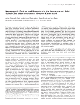 Neurotrophic Factors and Receptors in the Immature and Adult Spinal Cord After Mechanical Injury Or Kainic Acid