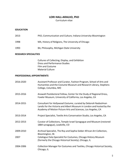 LORI HALL-ARAUJO, Phd Curriculum Vitae