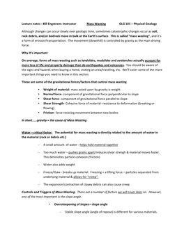 Lecture Notes 11 Mass Wasting