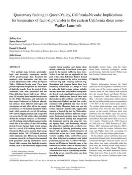 Quaternary Faulting in Queen Valley, California-Nevada: Implications for Kinematics of Fault-Slip Transfer in the Eastern California Shear Zone– Walker Lane Belt