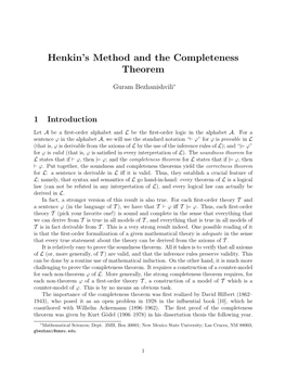 Henkin's Method and the Completeness Theorem