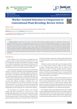 Marker Assisted Selection in Comparison to Conventional Plant Breeding: Review Article