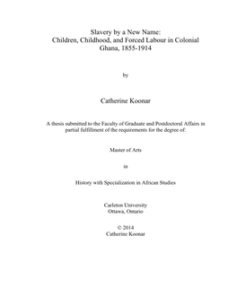 Children, Childhood, and Forced Labour in Colonial Ghana, 1855-1914
