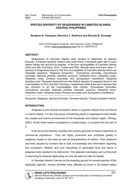 Species Diversity of Seagrasses in Camotes Islands, Central Philippines