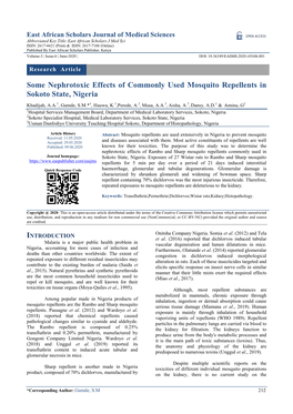 Some Nephrotoxic Effects of Commonly Used Mosquito Repellents in Sokoto State, Nigeria