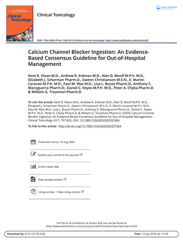 Calcium Channel Blocker Ingestion: an Evidence- Based Consensus Guideline for Out-Of-Hospital Management