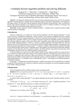 T-Multiple Discrete Logarithm Problem and Solving Difficulty