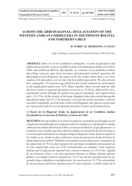 Across the Arid Diagonal: Deglaciation of the Western Andean Cordillera in Southwest Bolivia and Northern Chile