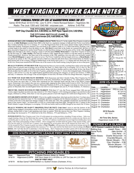 West Virginia Power Game Notes