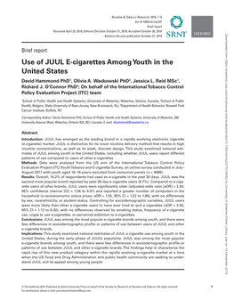 Use of JUUL E-Cigarettes Among Youth in the United States David Hammond Phd1, Olivia A